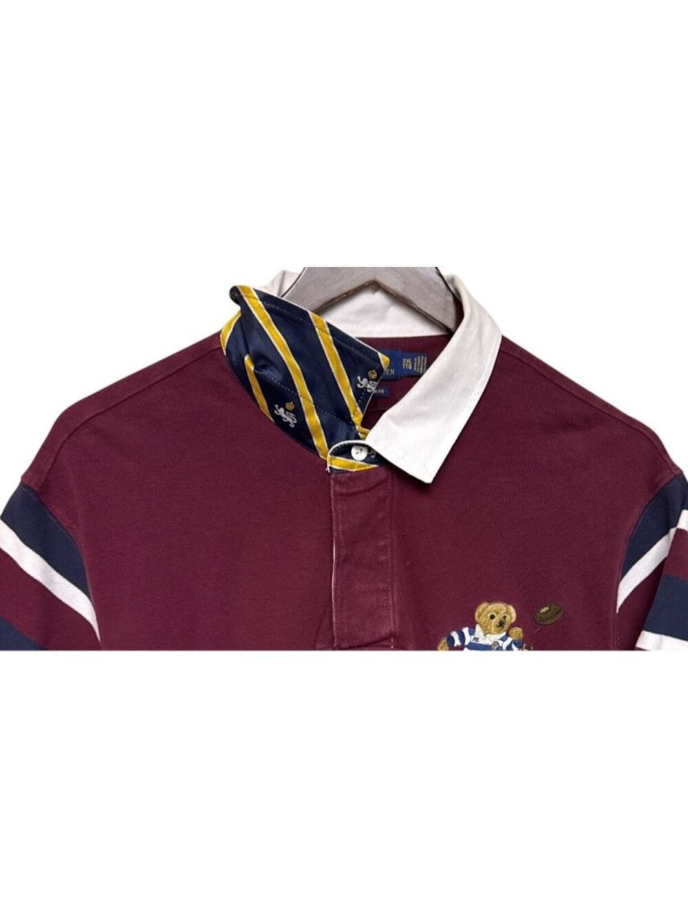 Polo Ralph Lauren Polo Bear Rugby Polo Shirt Mens XXL Football Bear Burgundy - Picture 4 of 10